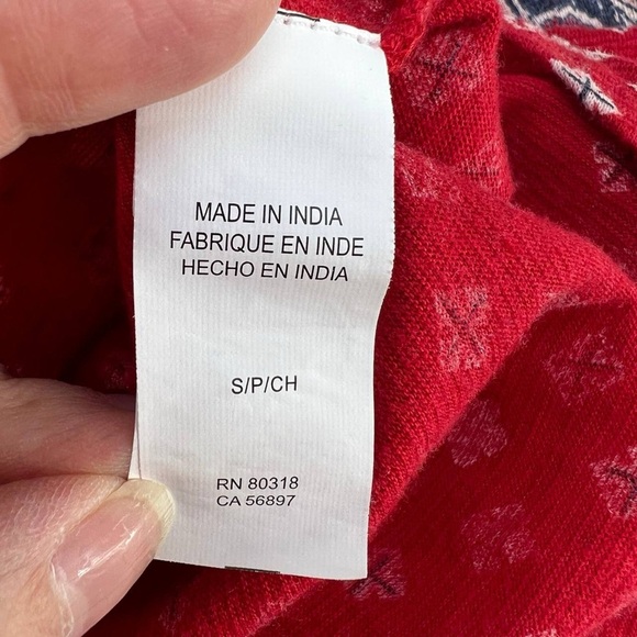 Lucky Brand Multicolored Patterned V Neck Long Sleeve Red Shirt Women’s Size S - Picture 3 of 13